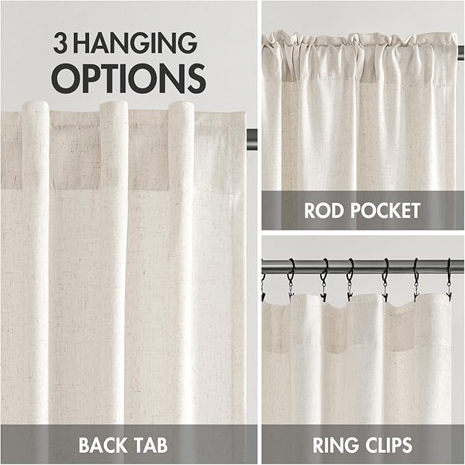 MIULEE Non-See-Through Privacy Linen Curtains 52Wx108L Inch Natural White | 2 Panels, Light Filtering, Semi Sheer Window Curtains, Farmhouse Textured, Back Tab Drapes for Bedroom Living Room