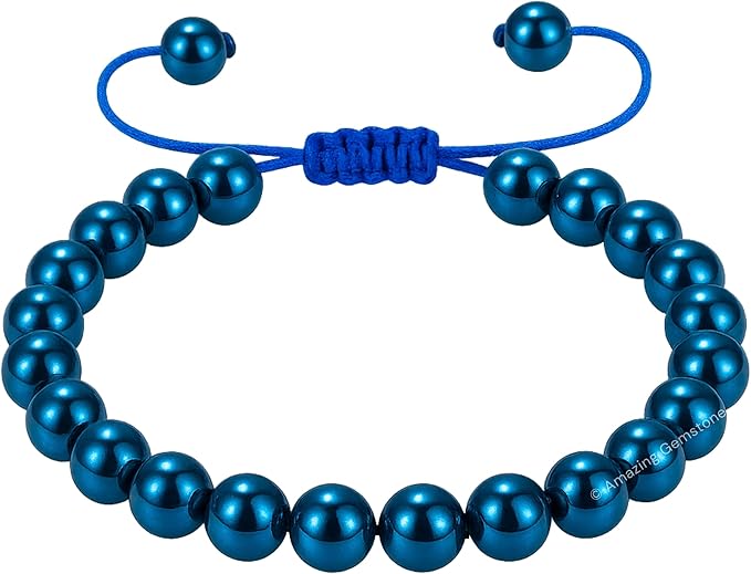 Amazing Gemstone Blue Hematite Bracelet for Women Men's Gifts - Protection Healing Crystal Bracelet - 8mm Gemstone Beaded Adjustable Bracelet Pulseras para Hombres Mujer Stocking Stuffers