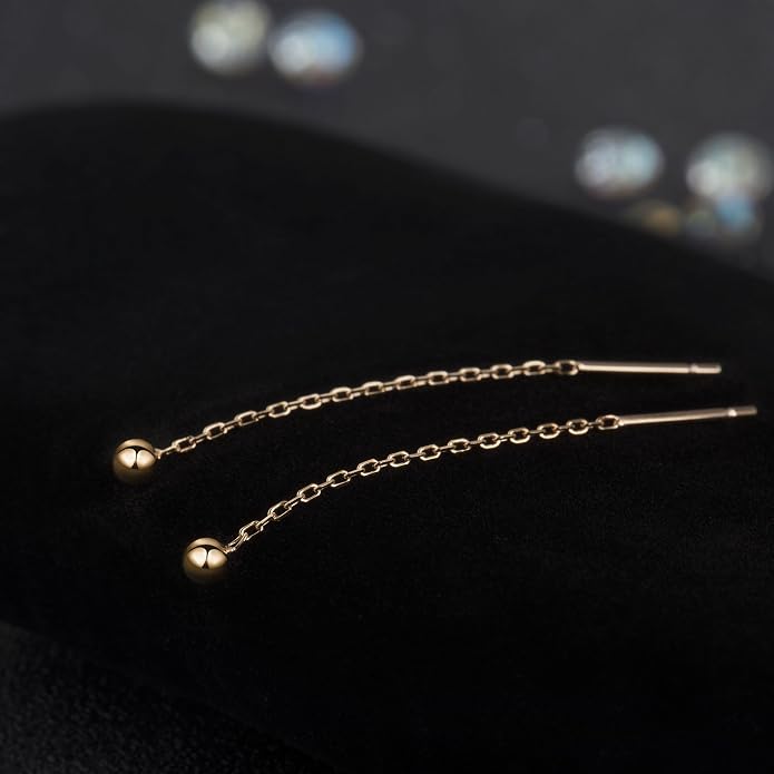 S.Leaf Threader Earrings for Women 925 Sterling Silver Gold Plated Hypoallergenic Backless Ardant Chain Duster Tassel Drop Double Piercing Pull Through Earrings for Women Trendy