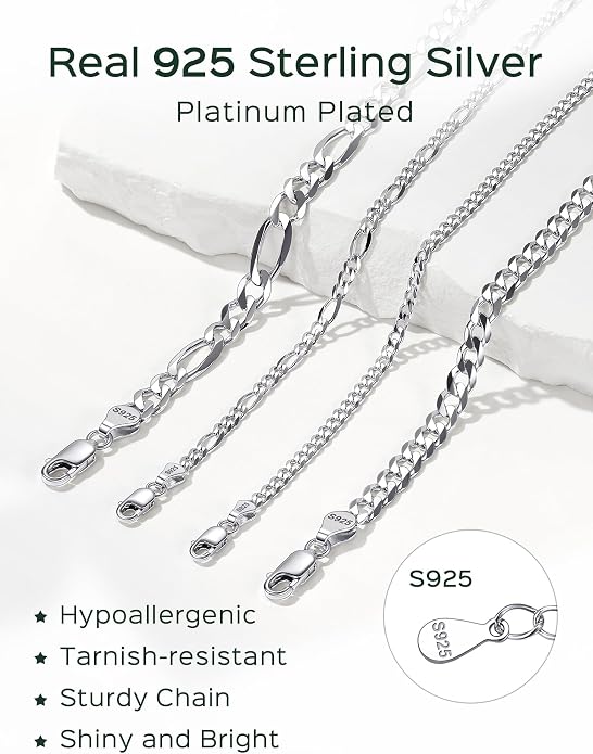 ChicSilver 925 Sterling Silver Ankle Bracelet for Women, Simple Cuban Link/Figaro/Twist Rope Chain Anklets for Beach Party(with Gift Box)