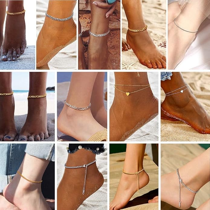 PROSTEEL Gold/Silver Anklets for Women Waterproof, 14K Gold Plated Ankle Bracelet Non Tarnish, Jewelry Gifts Adjustable