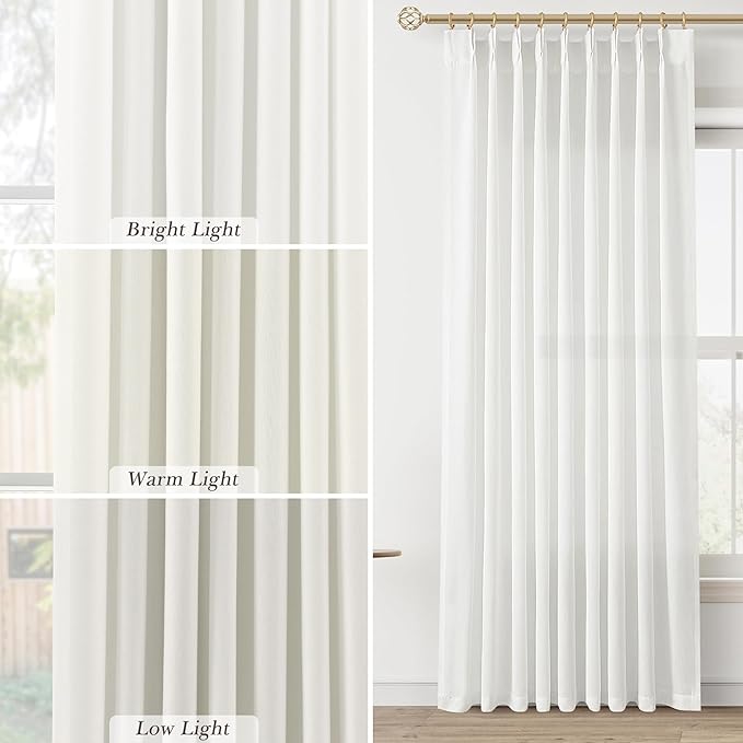 Aersas Ivory White Pinch Pleat Linen Curtains 72 Inch Length 2 Panels Set for Bedroom Dinging Room Semi Sheer Boho Farmhouse Neutral Window Curtains 72 Inches Long for Living Room Nursery 40x72