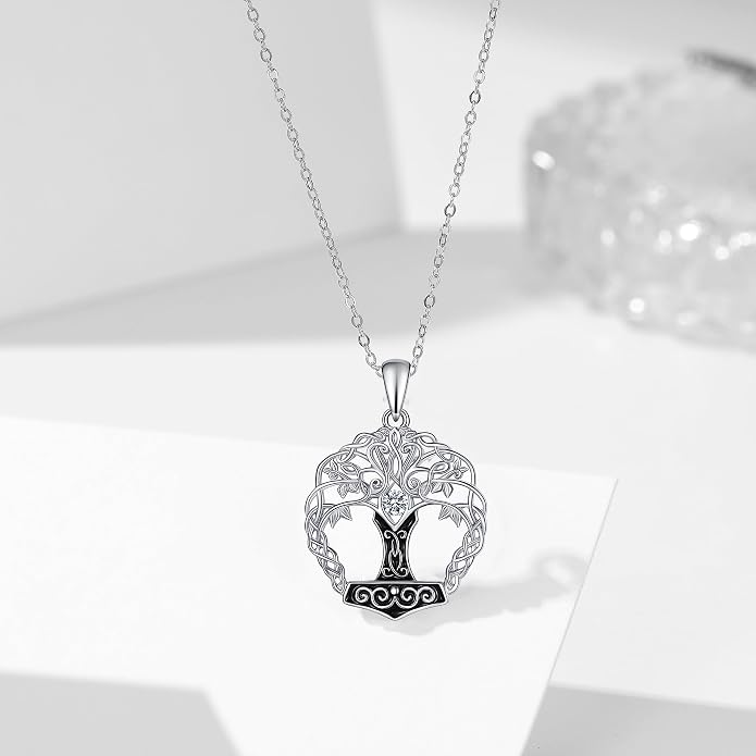 Tree of Life Thor Hammer Pendant Necklace for Women Sterling Silver S925 Jewelry for Women US1