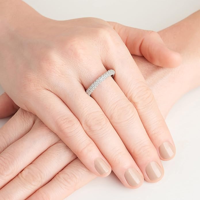 MORGAN & PAIGE .925 Sterling Silver Rhodium Plated Cubic Zirconia Pavé Eternity Ring for Women - Sterling Silver Rings Women, Cubic Zirconia Wedding Band for Her, Hypoallergenic Jewelry, Sizes 6-9