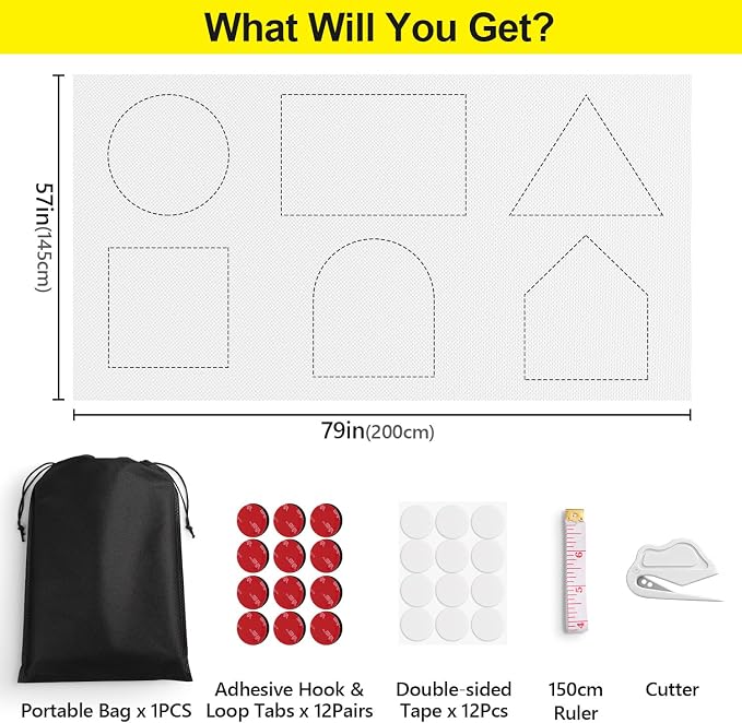 FADOTY 100% Blackout Curtains, 57"x 79" Portable Black Out Window Cover | Blackout Window Film Shades Blinds, Cuttable, No Drill, Sun Heat Light Blocker for Bedroom, Nursery, Media Room, RV, White