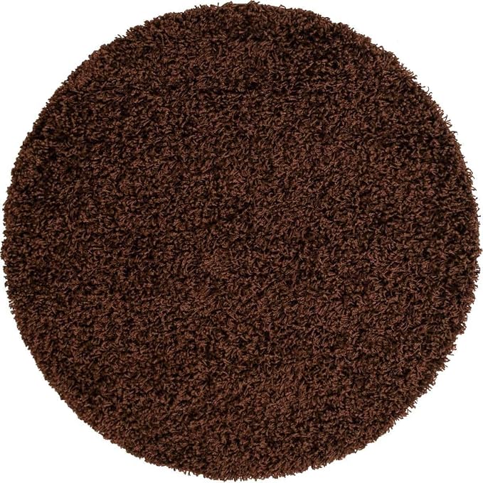 Unique Loom Solid Shag Collection Area Rug (3' 3" Round, Chocolate Brown)