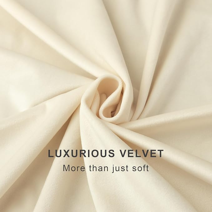 Cream Velvet Curtains 96 Inch Long for Living Room Darkening Christmas Decorative Light Dimming Drape Elegant Crushed Luxury Decor Thick Smooth Thermal Beige Curtain for Bedroom 52x96 Back Tab 2 Panel