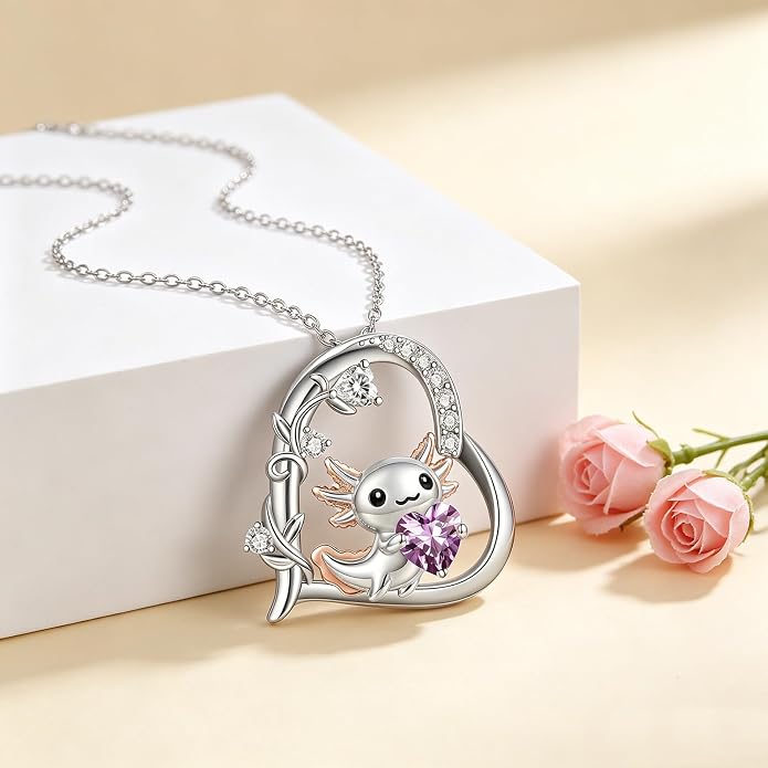 PELOVNY Teddy Bear Necklace for Women 925 Sterling Silver Bear/Highland Cow/Fox/Cat/Axolotl Birthstone Necklace Christmas Birthday Jewelry Gifts for Mom Daughter Wife Sister