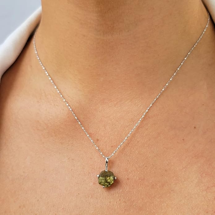 Natural raw gemstone pendant chain necklace with white gold over 925 solid sterling silver, birthstone dainty solitaire gift for her, uniquelan jewelry