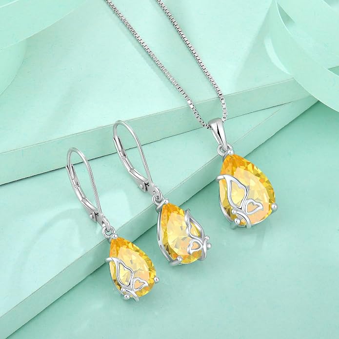 Teardrop Necklace 925 Sterling Silver Butterfly Pendant Necklace Birthstone Jewelry for Women