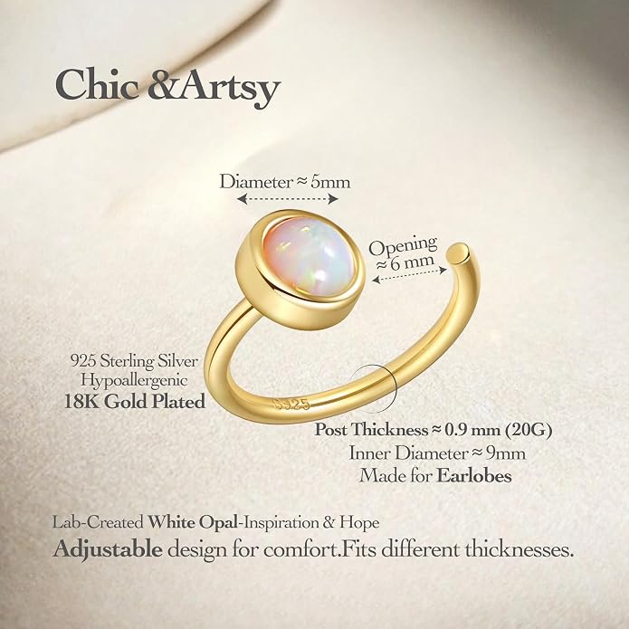 CHIC & ARTSY 925 Sterling Silver Half Hoop Earrings for Women, Dainty Huggie Hoops with Synthetic Opal, Moonstone, CZ & Gemstones, Lightweight Comfort Fit Everyday Elegant Jewelry