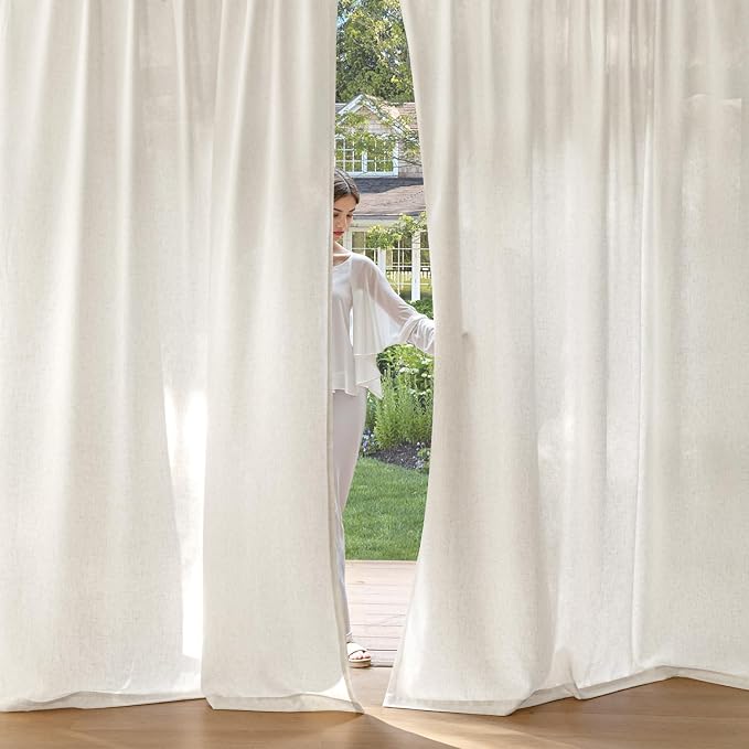MIULEE Non-See-Through Privacy Linen Curtains 52W x 54L Inch Natural White | 2 Panels, Light Filtering, Semi Sheer Window Curtains, Farmhouse Textured, Back Tab Drapes for Bedroom Living Room