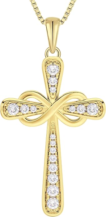 YL 925 Sterling Silver Cross Necklace for Women Halo Infinity Pendant Cubic Zirconia Jewelry for Mom