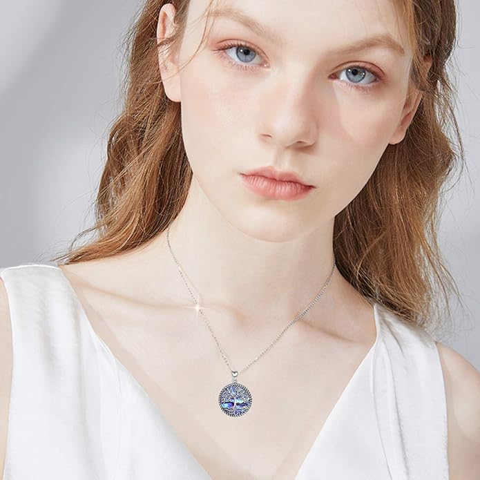 ONEFINITY Tree of Life Necklace for Women Sterling Silver Abalone Shell Crystal Tree of Life Pendant Necklace Family Tree Jewelry for Mom Daughter Sister Girls Christmas Gifts