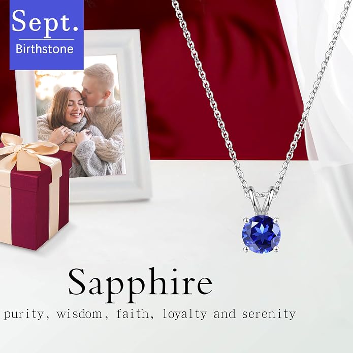 SMILEST Birthstone Necklaces for Women Mom Wife, 1ct Sparkle Round Cut Birthstone Pendant 925 Sterling Silver Necklace Anniversary Birthday Gifts for Women Mom Wife Friend
