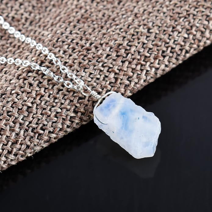 Raw Gemstone Dainty Pendant Necklace for Women, Trendy Healing Chakra Crystal, Birthstone Handmade 925 Sterling Silver Adjustable 18 inch Chain Jewelry, Birthday Gifts