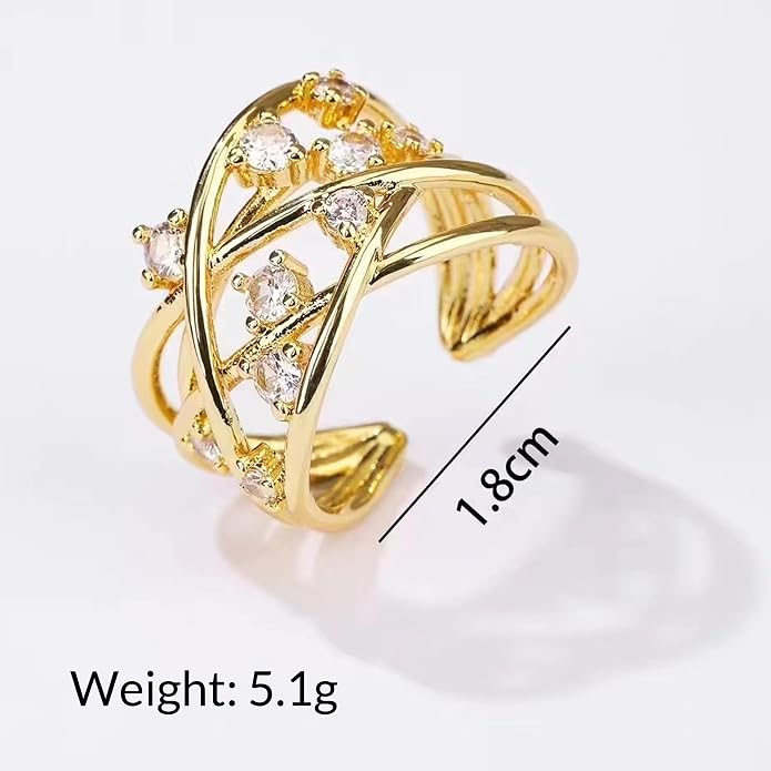 18K Gold Plated Rings for Women and Teen Girls Non Tarnish Cubic Zirconia Fidget Ring Butterfly/Snake/Mesh/Cross/Crown Knuckle Ring Open Adjustable Statement Stacking Chunky Rings