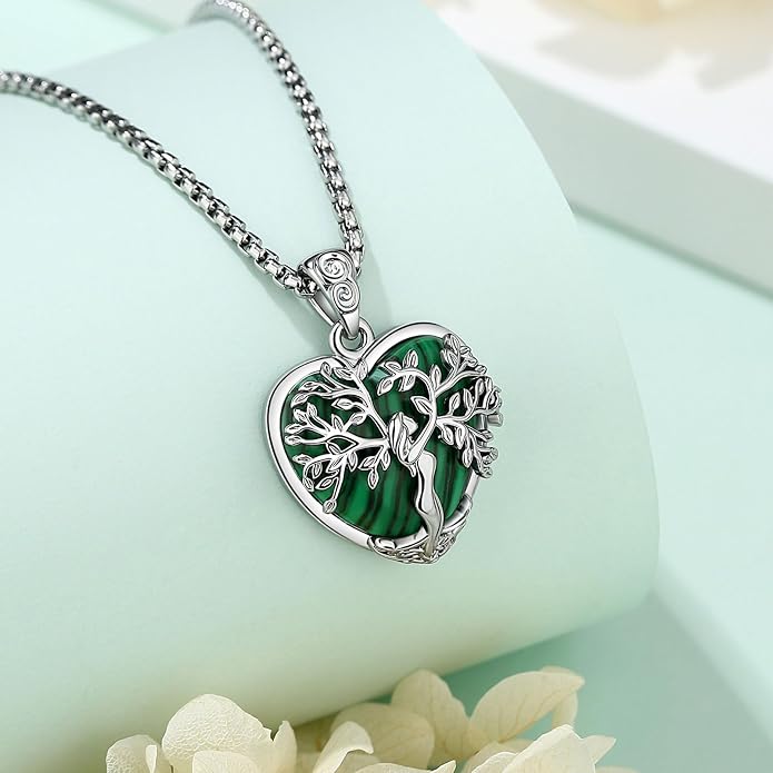 EUDORA Tree of Life Necklace with Moonstone Amethyst Obsidian Turquoise Healing Crystal for Women, Silver Plated Copper Mother Tree of Life Pendant Amulet Energy Jewelry, Gift for Women Mom, 20"+2"