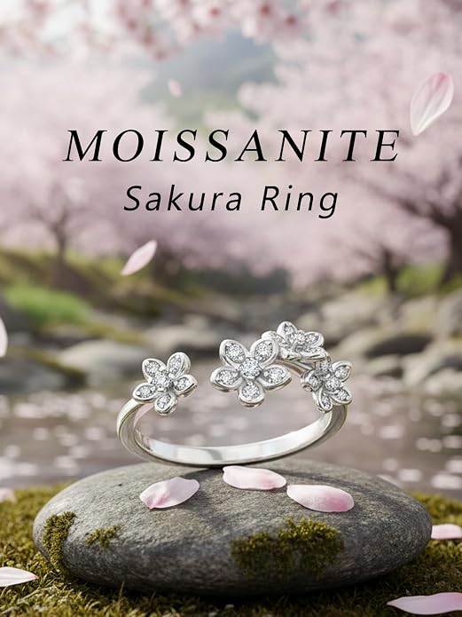 Moissanite Flower/Butterfly/Star Pretty Open Ring for Women, Adjustable Ring, Solid 925 Sterling Silver with Gold Plated, Stackable Ring, Birthday Valentines Anniversary Mothers Day Ideal Gift for Her
