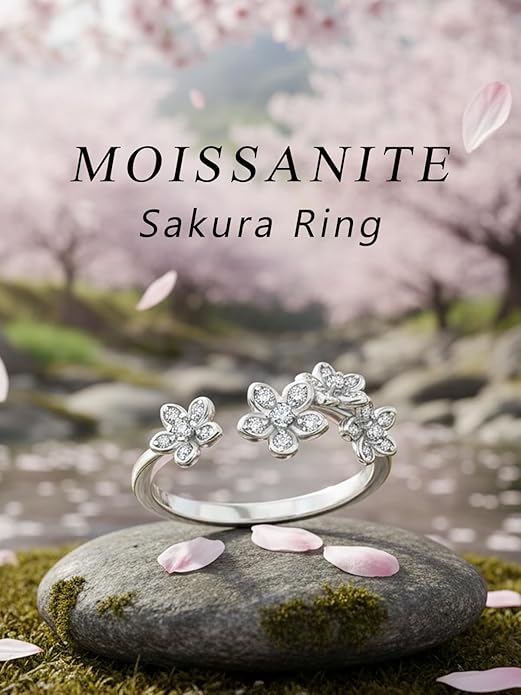 Moissanite Flower/Butterfly/Star Pretty Open Ring for Women, Adjustable Ring, Solid 925 Sterling Silver with Gold Plated, Stackable Ring, Birthday Valentines Anniversary Mothers Day Ideal Gift for Her