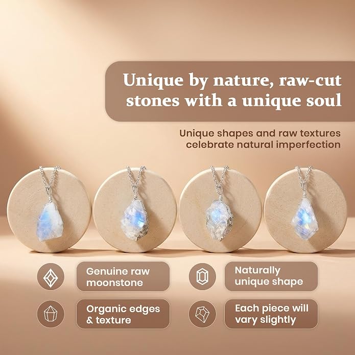 Raw Birthstone Crystal Necklace for Women, Hypoallergenic 925 Sterling Silver Pendant, Adjustable 16+2" Silver Chain, Light Natural Gemstone Jewelry for Everyday Wear & Gift for her & him