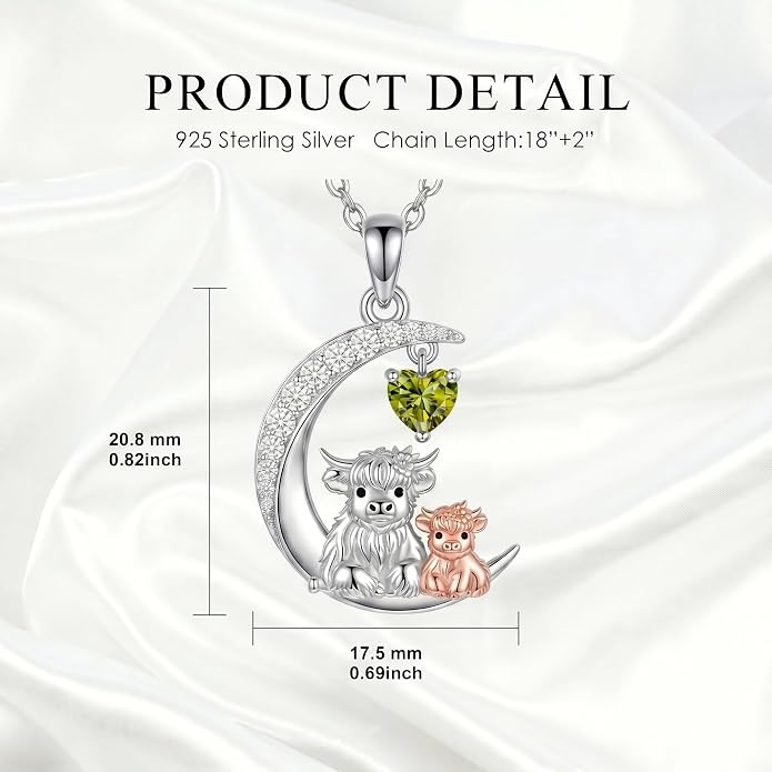 PELOVNY Teddy Bear Necklace for Women 925 Sterling Silver Bear/Highland Cow/Fox/Cat/Axolotl Birthstone Necklace Christmas Birthday Jewelry Gifts for Mom Daughter Wife Sister