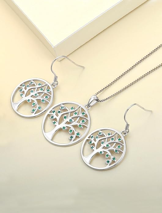 YL 925 Sterling Silver Tree of Life Necklace for Women Round Tree Pendant Birthstone Jewelry for Mom