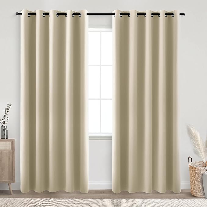 KOUFALL Beige Black Out Curtains 84 Inches Long,72 Wide 70-80% Blackout Curtains for Bedoom Living Room