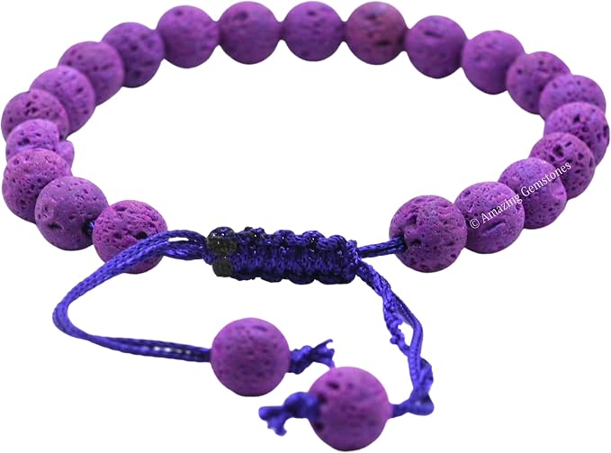 Amazing Gemstone Purple Lava Bracelet, Gifts for Men & Women - Protection Healing Crystal Bracelet - 8mm Gemstone Beaded Adjustable Bracelet, Pulseras para Hombres Mujer Stocking Stuffers