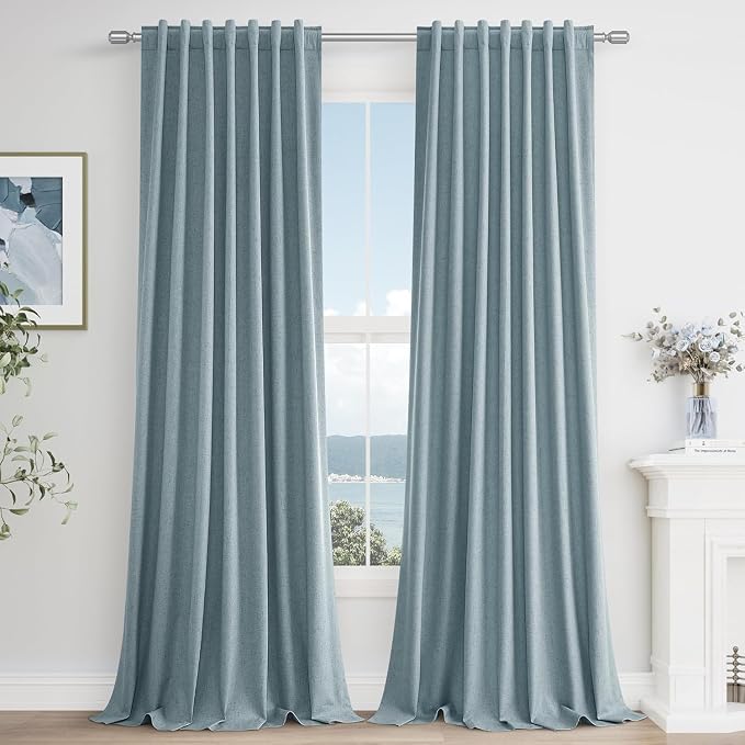 Guken Blue 100% Blackout Curtains 94 Inch Length 2 Panels Set for Living Room Bedroom Back Tab Thermal Insulated Black Out Linen Drapes Room Darkening Window Curtains 94 Inches Long