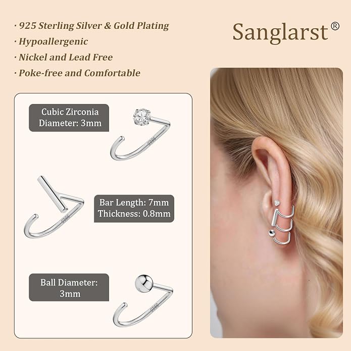 925 Sterling Silver 14K Gold Plated Huggie Half Hoop Earrings — Sleep-Friendly Poke-Free Hypoallergenic Stackable Earring — Comfortable & All Day Wear