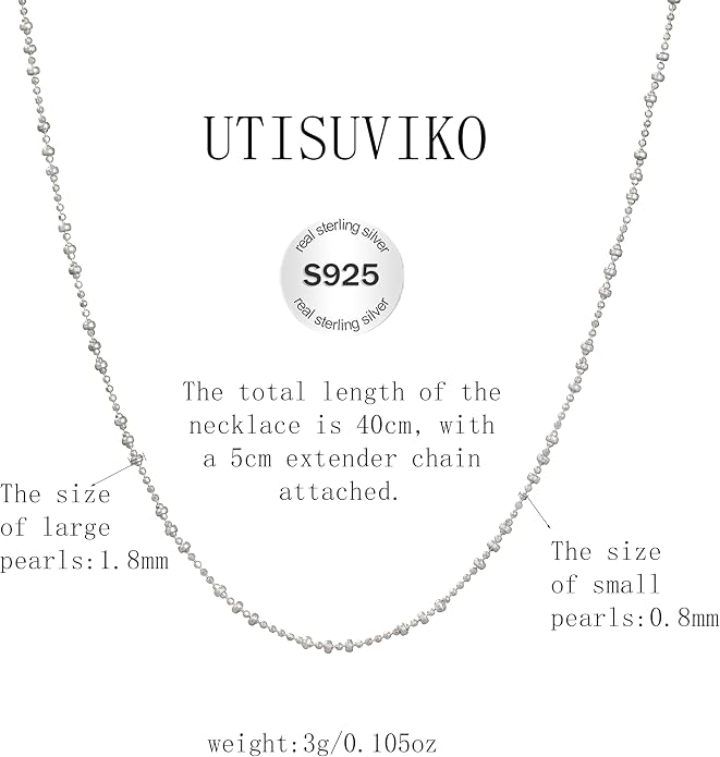 Beaded Necklaces for Women S925 Sterling Silver Colorful Bead Necklace Rainbow Simple Chain Choker Hypoallergenic Necklace Bohemian Beaded Necklaces Unique Birthday Wedding Graduation Jewelry Gifts for Women