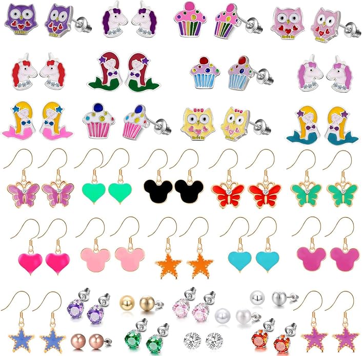 Colorful Charms: 33-Pair Hypoallergenic Earrings for Sensitive Ears with Stainless Steel Post -Assorted Cute Stud Earring Set