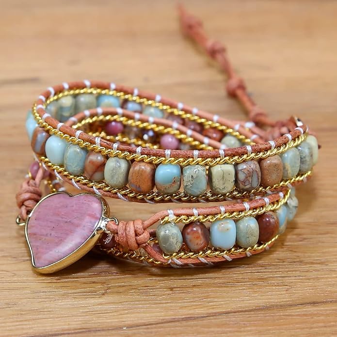 Women Wrap Bracelet Boho Natural Jasper Crystal Stone Beads Strand Bracelets