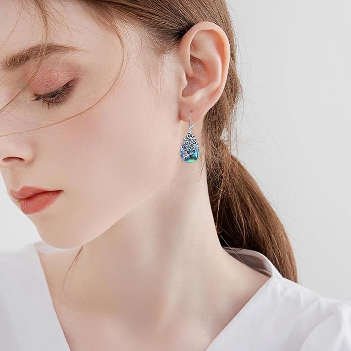 POPLYKE Dragonfly Butterfly Hummingbird Sunflower Earrings 925 Sterling Silver Abalone Shell Moonstone Leverback Earrings Jewelry
