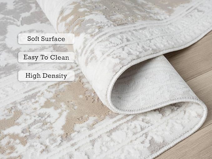 Amber Traditional Floral Area Rug for Living Room, 6x9 Vintage Persian-Inspired Cream Neutral Rug, Medium Pile Stain Resistant Carpet for Bedroom, Dining Room or Kitchen (6' x 9', Cream)