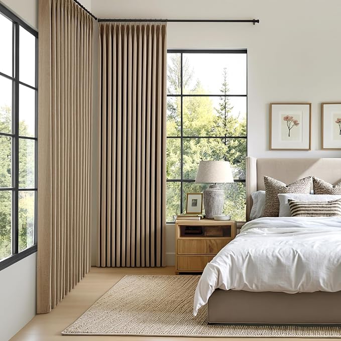 MIULEE Cafe Brown Pinch Pleated 100% Blackout Linen Curtains for Bedroom, Room Darkening Memory Trained Light Blocking Window Curtains 108 inches Long for Living Room, Black Out Pleat Drapes, 2 Panels