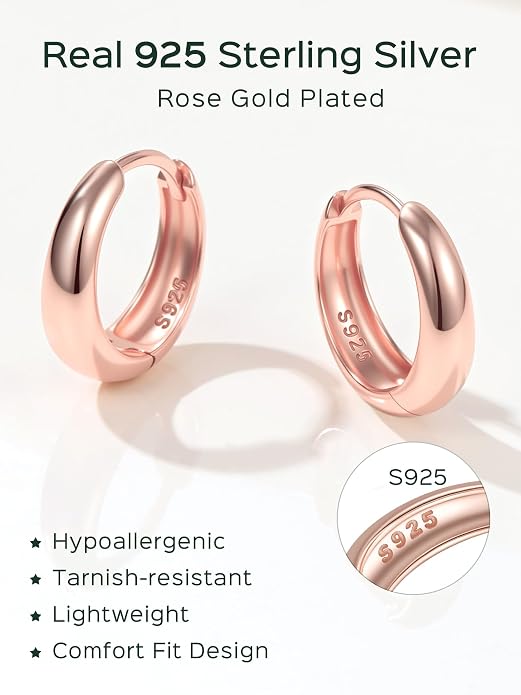 ChicSilver Solid 925 Sterling Silver Chunky Hoop Earrings for Women, Silver Small Thick Huggie Earrings Hypoallergenic Lightweight Silver Hoop Earrings for Sensitive Ears (8/10/12/14mm)