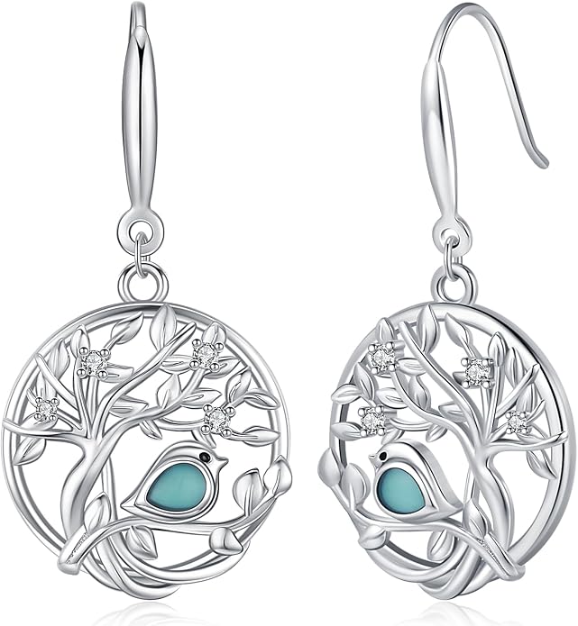 Aniu Tree of Life Earrings for Women Turquoise Malachite Teardrop Dangle Earrings for Women Sterling Silver Anniversary Birthday Drop Dangle Earrings Jewelry Gifts