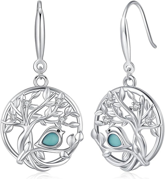 Aniu Tree of Life Earrings for Women Turquoise Malachite Teardrop Dangle Earrings for Women Sterling Silver Anniversary Birthday Drop Dangle Earrings Jewelry Gifts