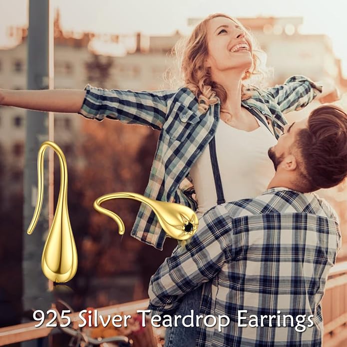 Pull Through Teardrop Dangle Earrings 925 Sterling Silver Simple Water Drop Earrings Birthday Mother's Day Christmas Gifts for Women