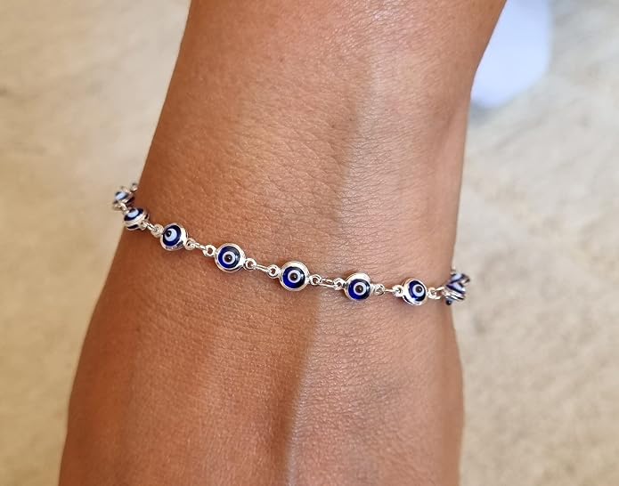 MYSTIC JEWELS By Dalia - Silver Lucky Tiny Evil Eye Bracelet - 7"