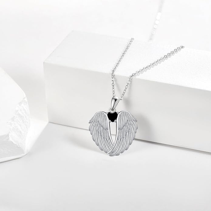YFN Angel Wings Necklace 925 Sterling Silver Guardian Angel Wings Pendant Necklace Birthstone Necklace for Women Girls Christmas Jewelry Gifts
