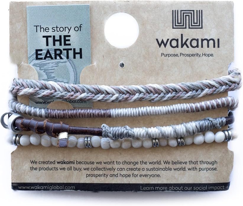 Wakami Earth Charm Bracelet Stack | Braided Beaded Stackable Bracelets for Women | Waterproof Fair Trade Handmade Boho Jewelry for Women and Men