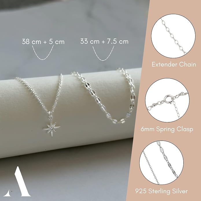 Annika Bella North Star Necklace for Women, Adjustable Link Chain, Petite Cubic Zirconia Star Charm Necklace, Waterproof Celestial Jewelry, Gift for Her