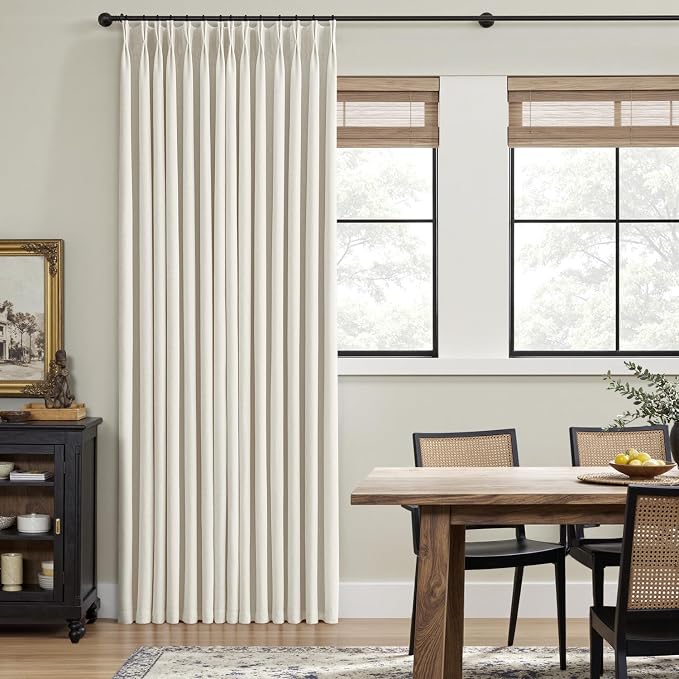 MIULEE Natural Pinch Pleated 100% Blackout Linen Curtains for Bedroom, Room Darkening Memory Trained Light Blocking Window Curtains 104 inches Long for Living Room, Black Out Pleat Drapes, 2 Panels