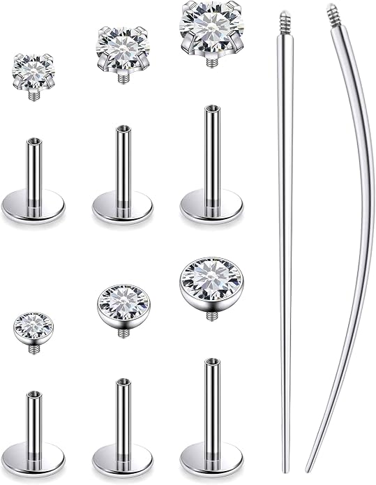 20G 18G 16G Astm F136 Titanium Internally Threaded Flat Back Earrings Nose Rings Studs G23 Titanium Tragus Helix Conch Cartilage Earrings Studs Piercing Jewelry For Women Men Clear Pink CZ