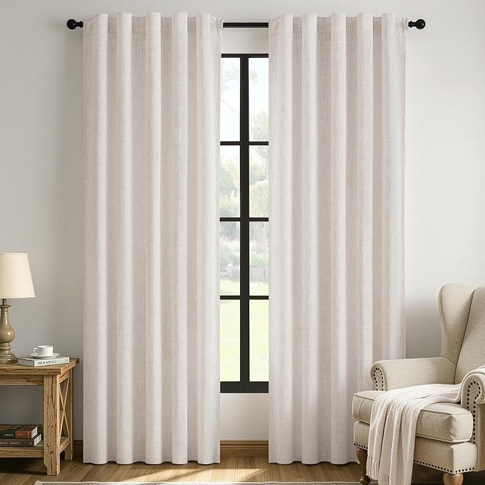 MIULEE Thick Linen Curtains, 42Wx84L, 2 Panels Nautral Light Filtering | Semi Sheer Window Privacy Drapes with Back Tab Rod Pocket for Farmhouse/Living Room/Bedroom, Set of 2 Ivory