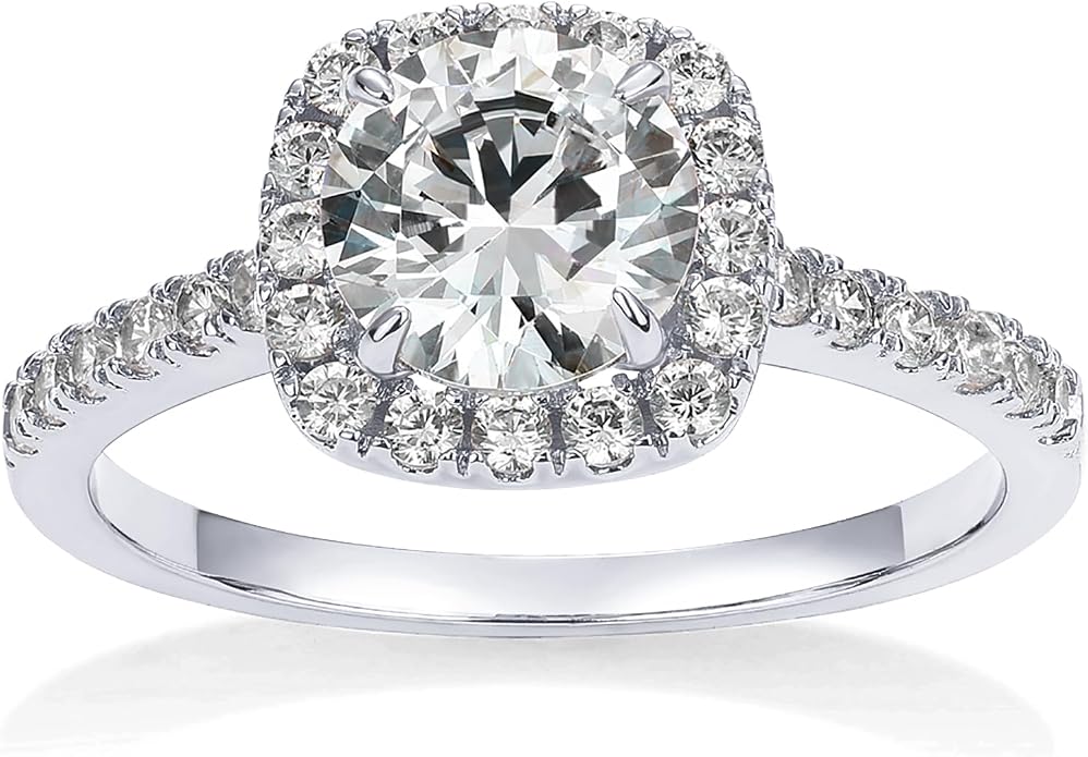 PAVOI 14K Gold Plated Square Halo Engagement Rings | Premium Cubic Zirconia Promise Eternity Ring for Women | Wedding Bands
