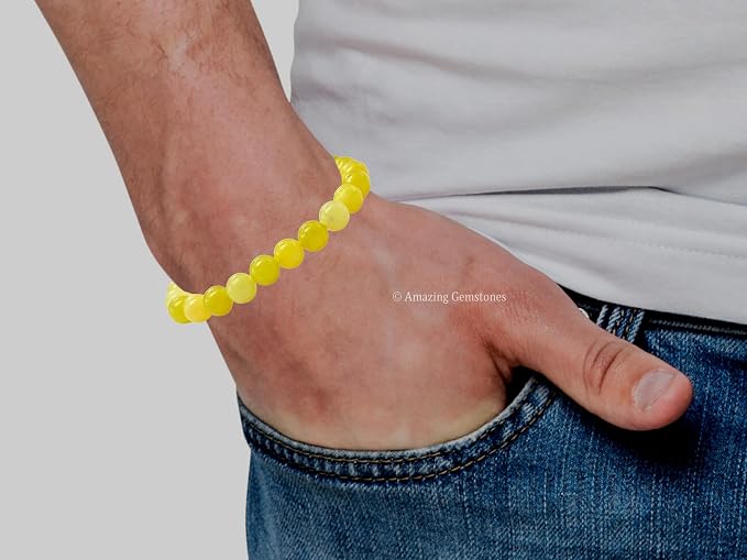 Amazing Gemstone Lemon Jade Bracelet for Women Men's Gifts - Protection Healing Crystal Bracelet - 8mm Gemstones Beaded Adjustable Bracelet Pulseras para Hombres Mujer Stocking Stuffers